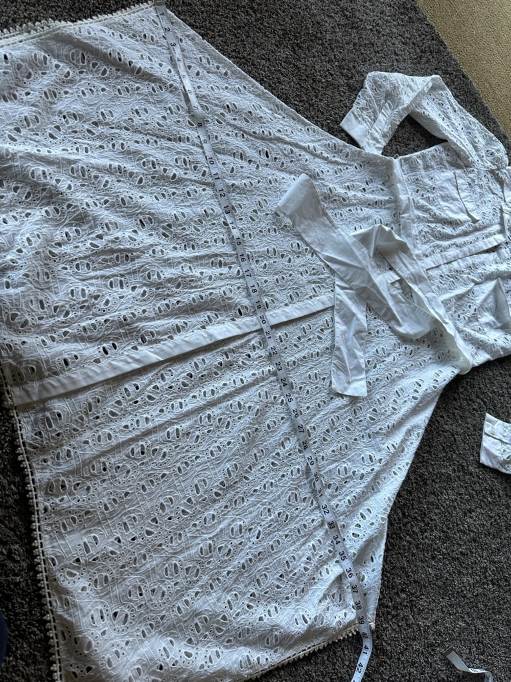 Mediterranean Spanish White Eyelet Dress with Tie Waist Cotton Small/ Medium - Picture 5 of 12